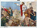 Jesus rydder opp i tempelet<br>Kunstner: C. Schmauk<br>Forlag: Olaf Norli Bokhandel/skolemateriell                               