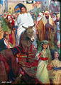 Beskrivelse: Palmesøndag<br>Kunstner: John E. Sulelitz<br>Forlag:                               