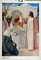 Beskrivelse: Jesus oppvekker enkens sønn, Lukas 7, 11-17<br>Kunstner: Grenville Manton<br>Forlag: Parmanns Læremiddelanstalt, Kristiania                             