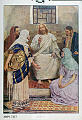 Jesus hos Marta og Maria, Lukas 10, 38-42 <br>Kunstner: W.H.Margetson<br>Forlag: Parmanns Læremiddelanstalt, Kristiania                             
