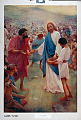 Beskrivelse: Jesus metter 5000 mennesker, Johannes 6, 1-15 <br>Kunstner: Ukjent<br>Forlag: Parmanns Læremiddelanstalt, Kristiania                             
