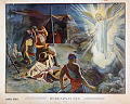 Beskrivelse: Herdarnas syn<br>Kunstner: Julius Kronberg- Åratall 1895<br>Forlag: Olaf Norli bokhandel/skolemateriell                                