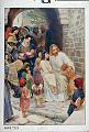 Jesus velsigner de smaa børn<br>Markus 10, 13 - 16<br>Kunstner: W.H. Margetson<br>Forlag: Parmanns læremiddelanstalt, Kristiania                              