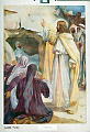 Beskrivelse: Jesus oppvekker Lasarus.<br>Johannes 11, 1-46<br>Kunstner:<br>Forlag: Parmanns læremiddelanstalt, Kristiania                              