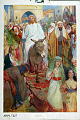 Beskrivelse: Jesu indtog i Jerusalem.<br>Mattæus 24, 1-11<br>Kunstner: John E. Sukliltz. Årstall 1907<br>Forlag: Parmanns læremiddelanstalt, Kristiania                            