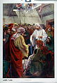 Beskrivelse: Jesus helbreder den verkbrudne.<br>Markus 2, 1-12<br>Kunstner: Frank Adams<br>Forlag: Parmanns læremiddelanstalt, Kristiania                               