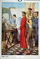 Beskrivelse: Jesus for Pilatus.<br>Mattæus 27, 11-26<br>Kunstner: W.C. Simmonds<br>Forlag: Parmanns læremiddelanstalt, Kristiania                              