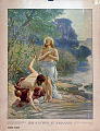 Beskrivelse: Jesus døpes av Johannes<br>Kunstner: Julius Kronberg. Årstall 1901<br>Forlag: Olaf Norli Bokhandel/skolemateriell                               